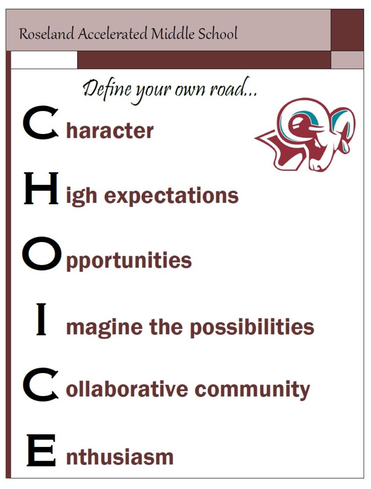 RAMS Vision. Definite your Own Road...Character, High Expectations, Opportunities, Imagine the Possibilities, Collaborative, Enthusiasm